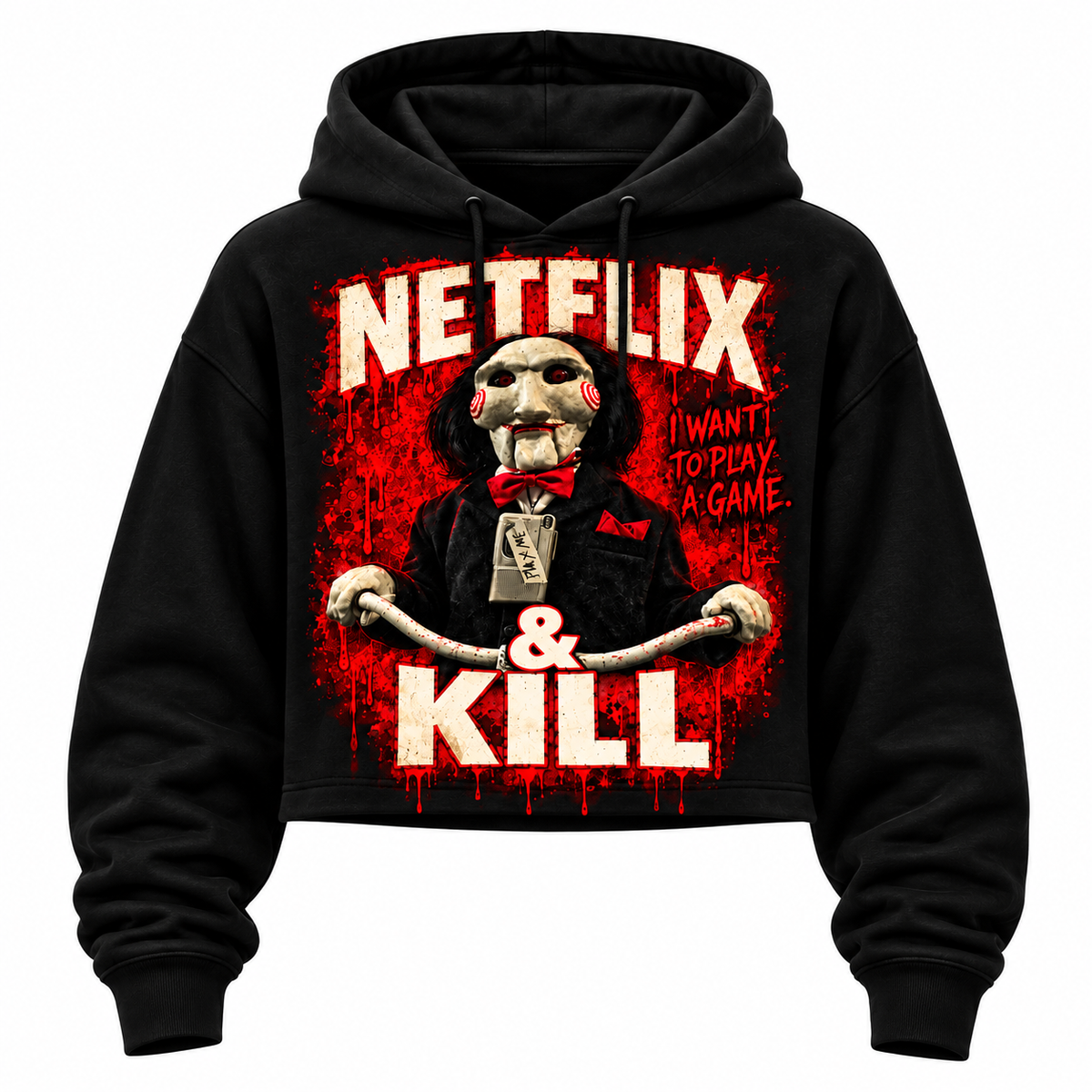 Ladies Crop Hoodie: Netflix & Kill — I Want to Play a Game