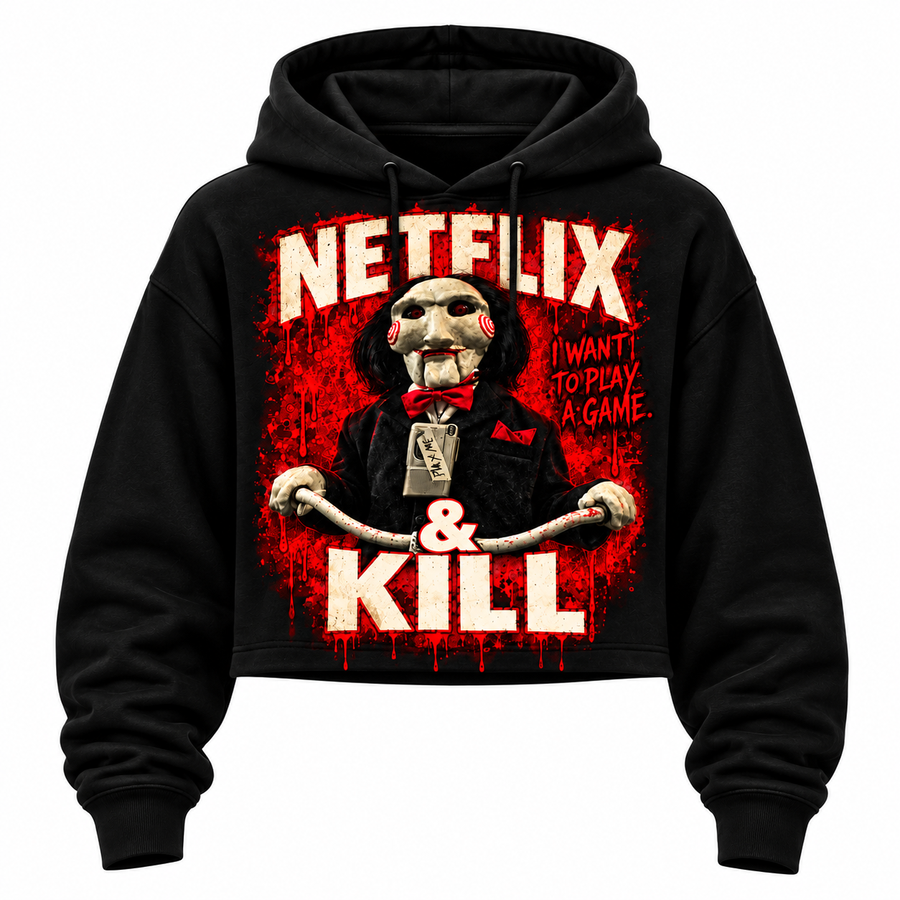 Ladies Crop Hoodie: Netflix & Kill — I Want to Play a Game