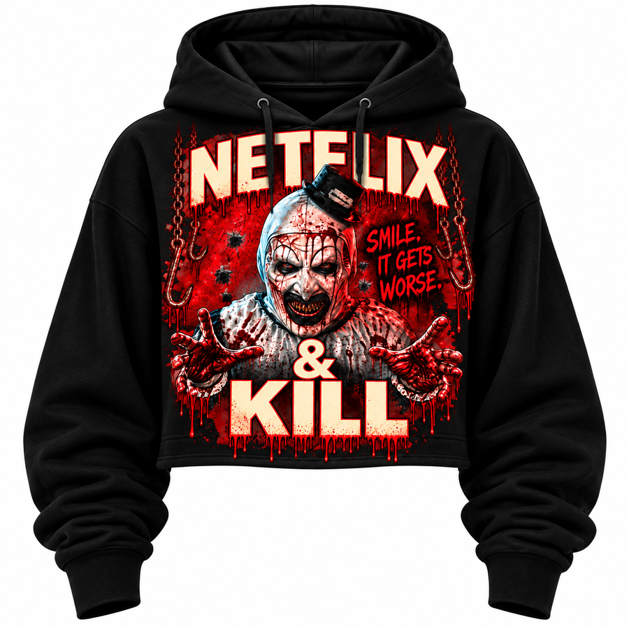 Ladies Crop Hoodie: Netflix & Kill — Smile. It Gets Worse