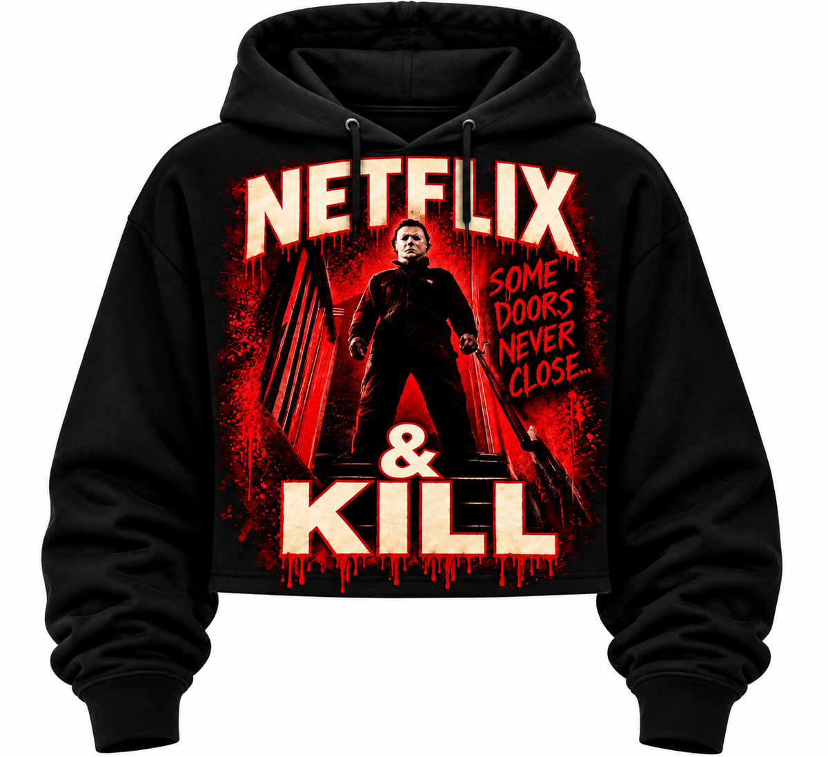 Ladies Crop Hoodie: Netflix & Kill — Some Doors Never Close