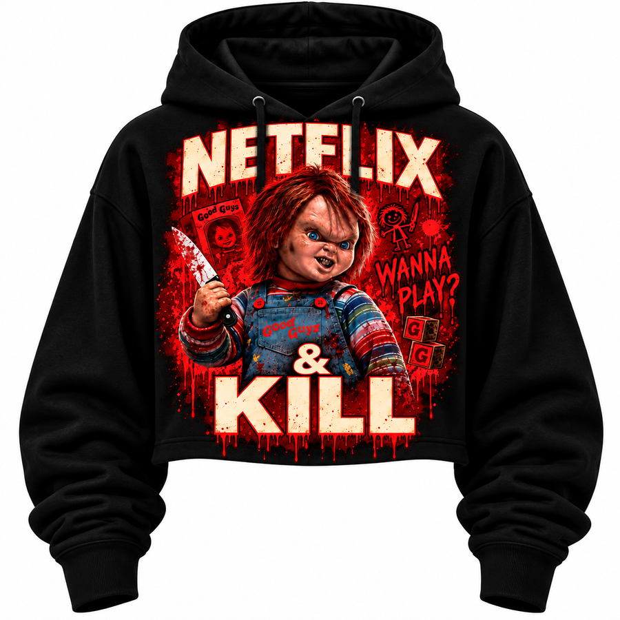 Ladies Crop Hoodie: Netflix & Kill — Wanna Play?